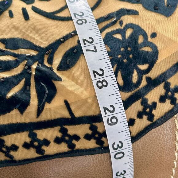 *SILK Beaded Burnout Velvet Sweetheart V-Neck Boho Babydoll Blouse Womens Large - Picture 14 of 14